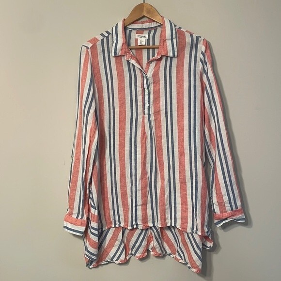 Artisan NY 100% Linen Striped Popover Tunic Large - Picture 3 of 9